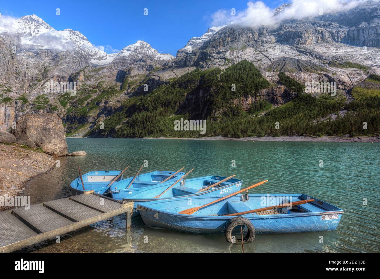 Oeschinensee, Kandersteg, Bern, Schweiz, Europa Stockfoto