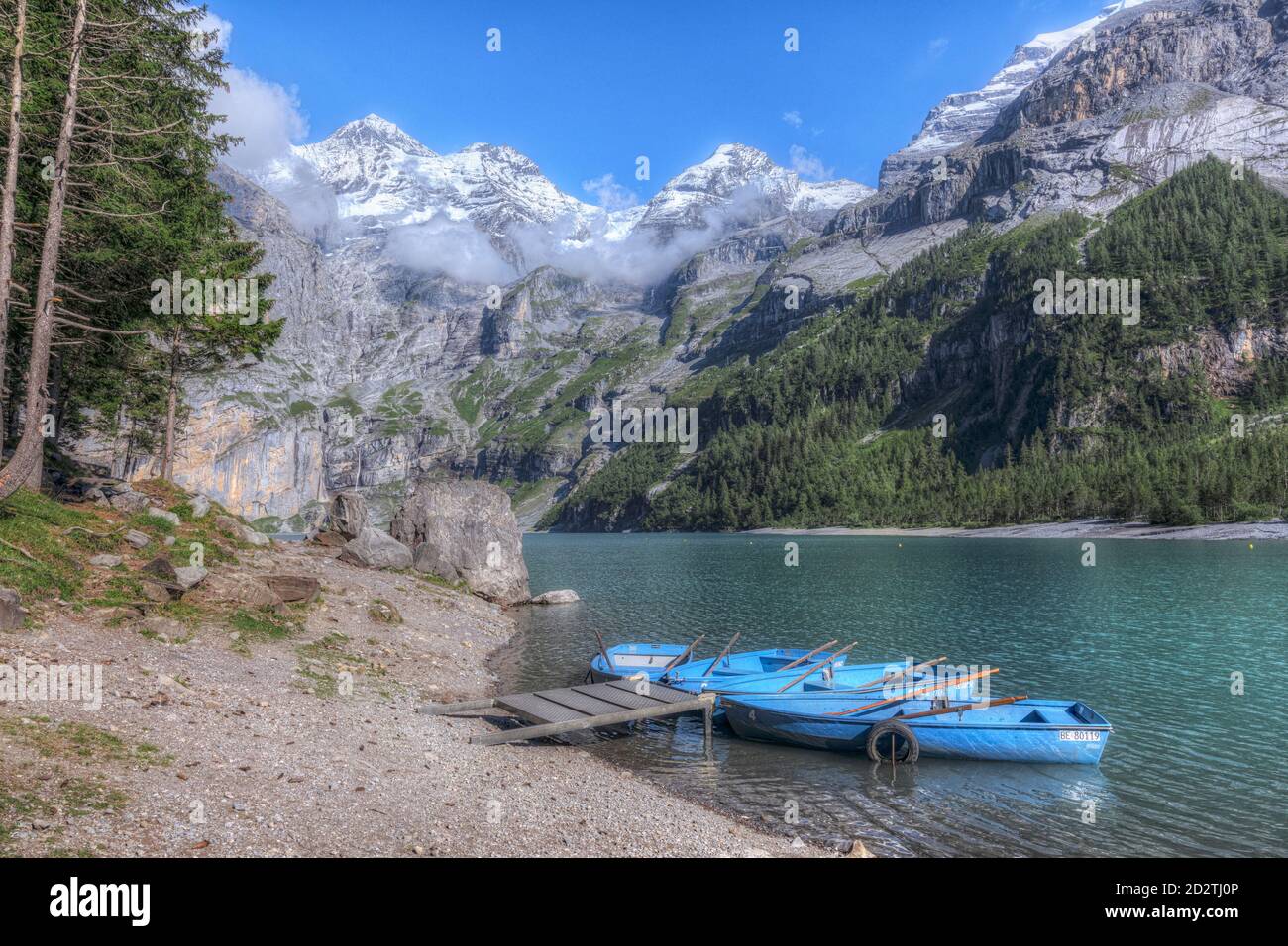 Oeschinensee, Kandersteg, Bern, Schweiz, Europa Stockfoto