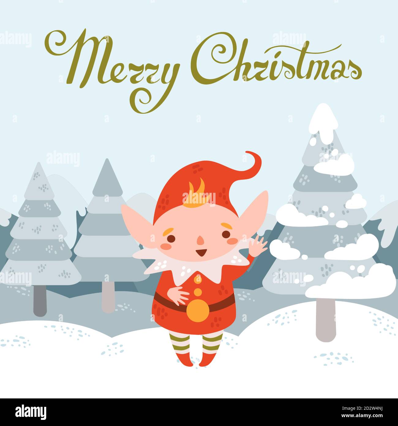 Frohe weihnachten Vektor-Postkarte mit Weihnachten Elf begrüßt im Winter Querformat Stock Vektor