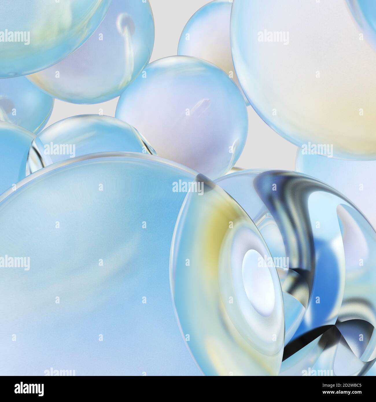 Schwebende Wassertropfen. Hintergrund der schönen Wassertropfen. 3D-Rendering Stockfoto