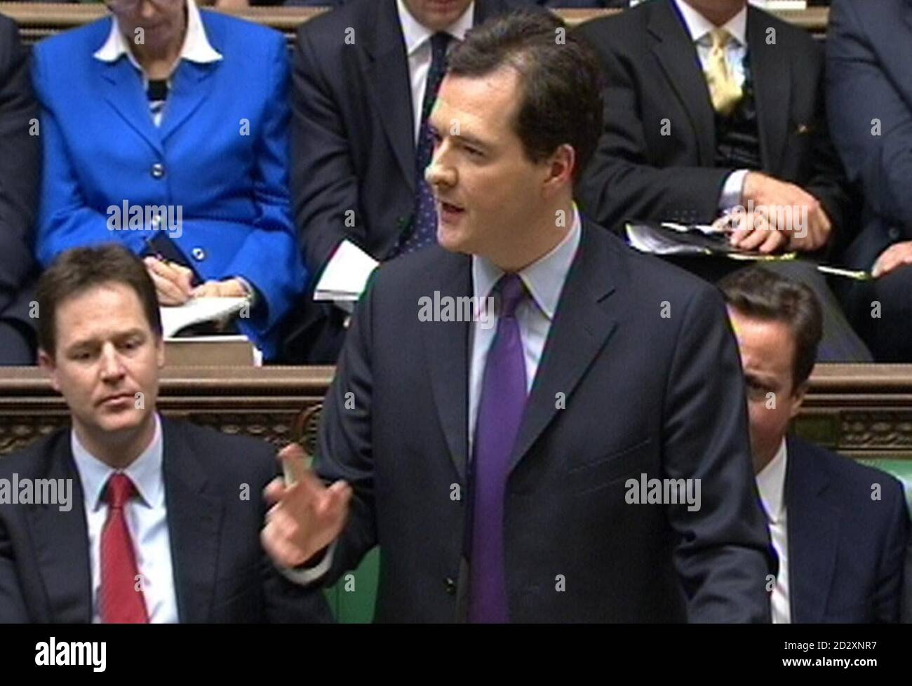 Kanzler George Osborne liefert sein Budget im Londoner Unterhaus. Stockfoto
