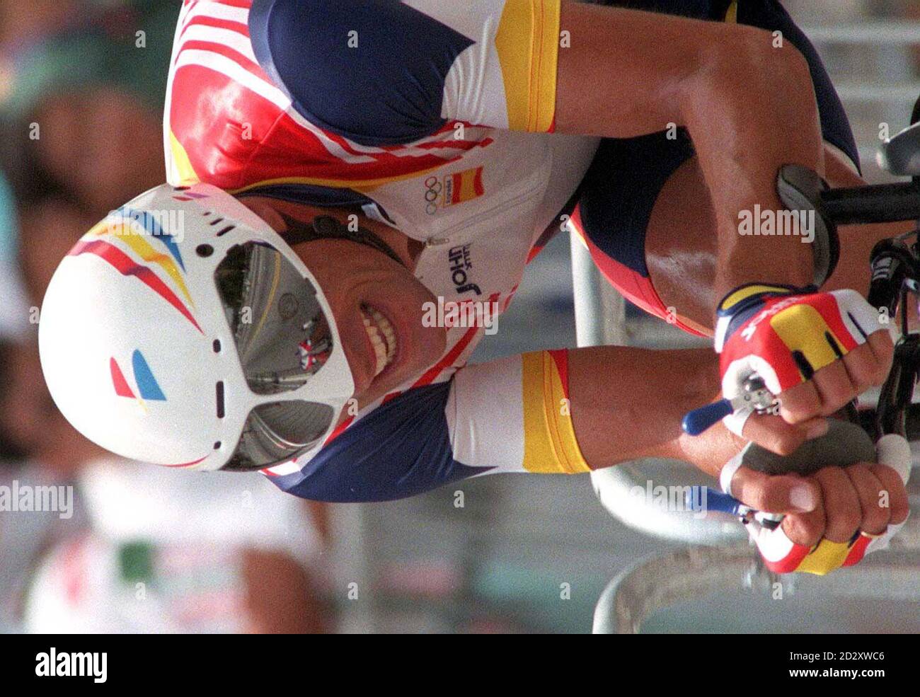 Goldmedaillengewinner Miguel Indurain in Aktion auf dem Road Time Trial Course in Atlanta heute Morgen (Samstag). Foto von John Giles/PA Stockfoto