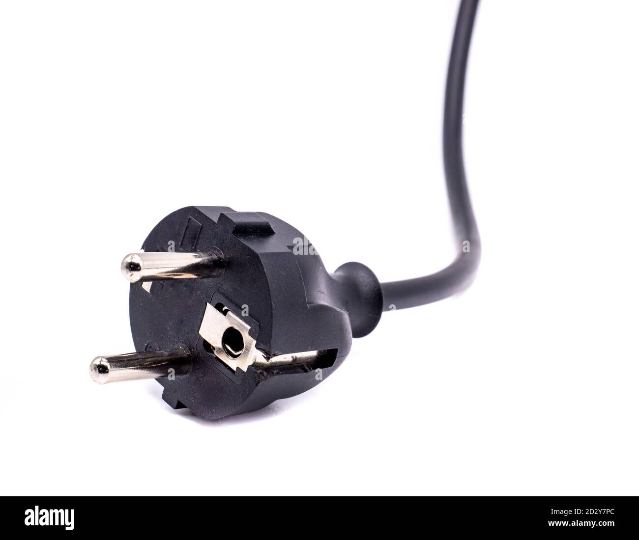 Schwarzer Netzstecker auf weißem Hintergrund isoliert Stockfoto