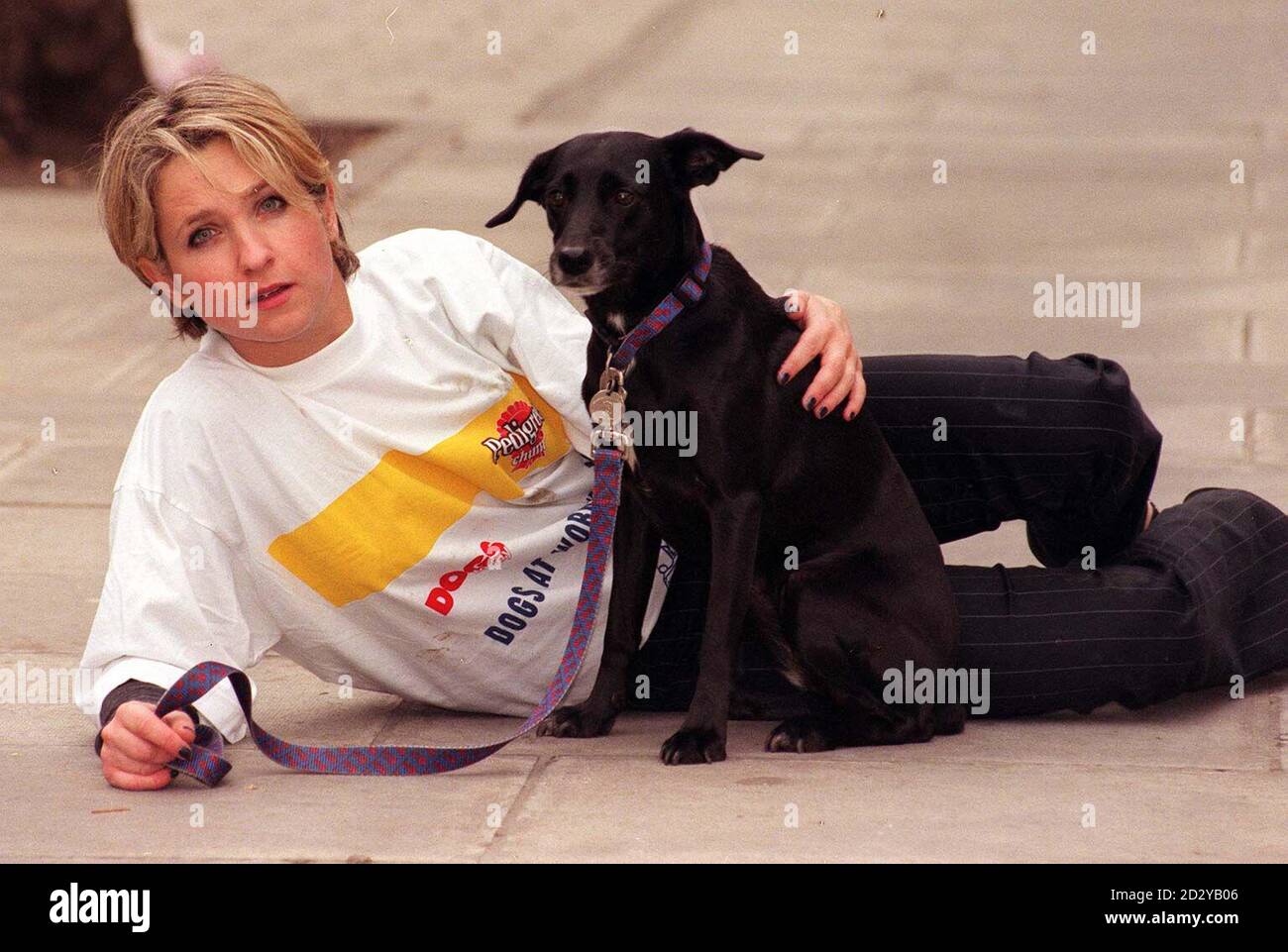 Suki ein Whippet labrador Kreuz mit ihrem Besitzer Elevria Meucci, 28, die sie aus Battersea Dogs Home gerettet, gewann den Titel des Obersten Champ der Woofer bei der Arbeit in der zweiten jährlichen Blue Cross, Dogs at Work Awards in London, heute (Dienstag). Foto von Michael Stephens/PA. Stockfoto