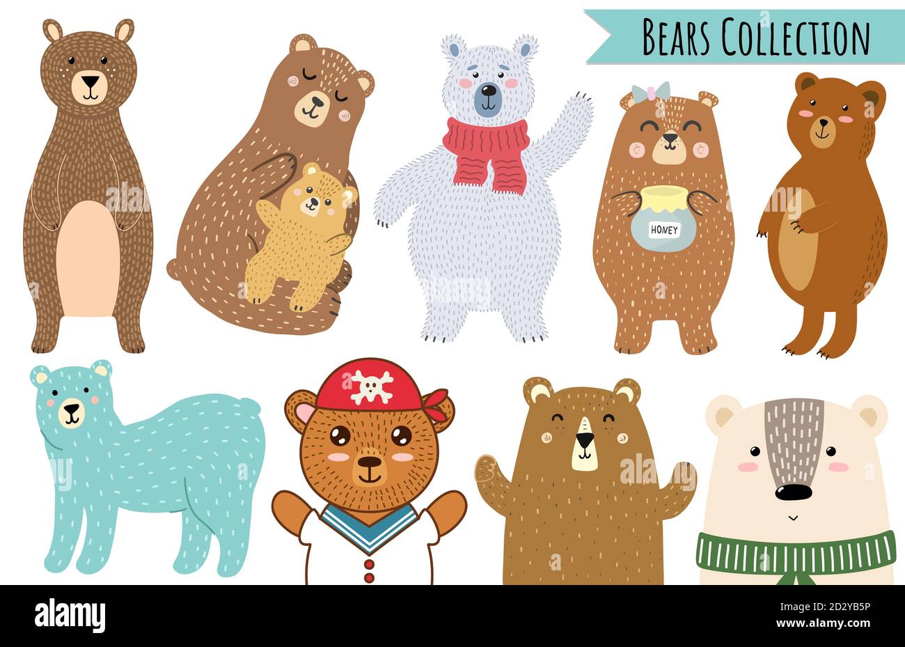 Bären im Cartoon-Stil gesetzt. Cute Wald Tier Sammlung isoliert auf weißem Hintergrund Stock Vektor