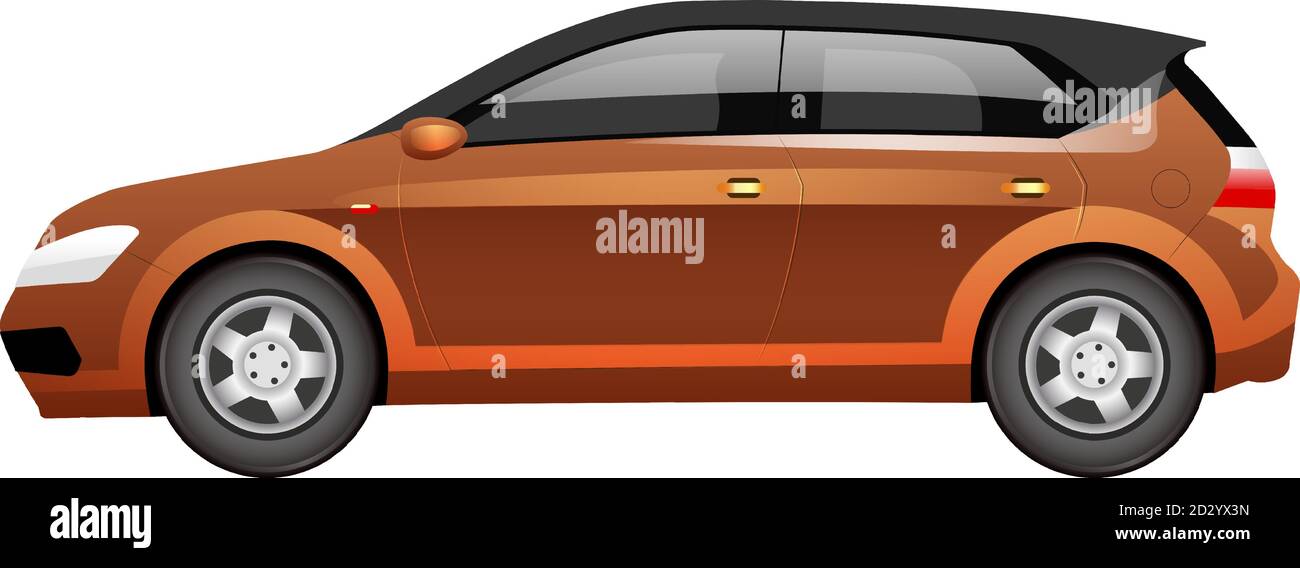 Orange Hatchback Cartoon Vektor Illustration. Geräumige Familie Auto flache Farbe Objekt. Große Bronze Farbe Auto Seitenansicht. Moderner Personenverkehr, cuv Stock Vektor