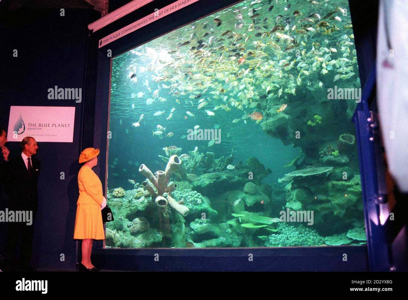 Die Königin und der Herzog von Edinburgh gehen heute (Freitag) durch den Beobachtungstunnel, während sie das Blue Planet Aquarium, Ellesmere Port, in Cheshire besuchen. SOLO ROTA PIC. Stockfoto