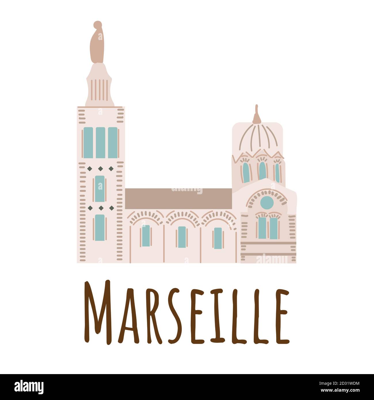 Cartoon-Vektor-Abbildung der Kathedrale von Sainte-Marie-Majeure in Marseille Isoliert auf weißem Hintergrund Stock Vektor