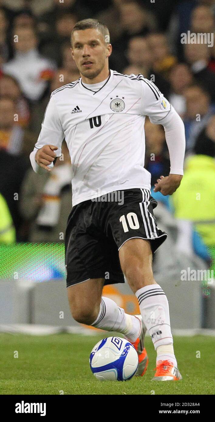 Der Deutsche Lukas Podolski in Aktion während des FIFA WM-Qualifikationsspiel 2014 im Aviva Stadium, Dublin, Irland. Stockfoto