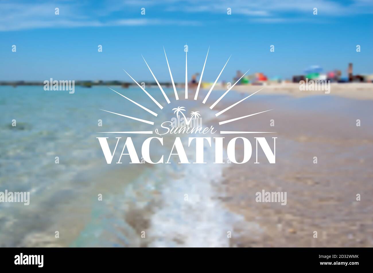 Sommer Strandlandschaft und Urlaub Insignien Stock Vektor