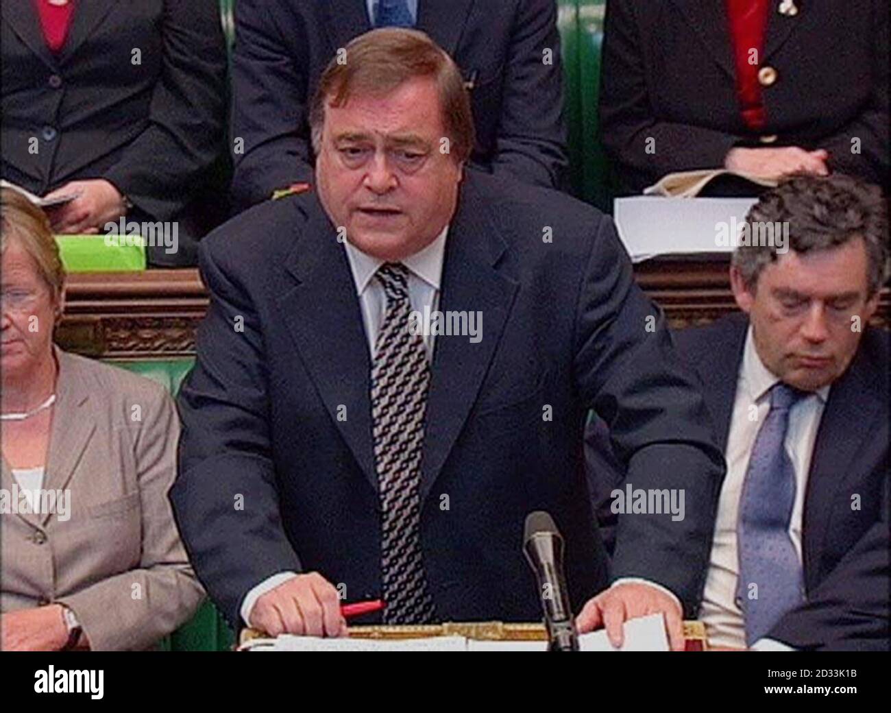 Videoaufnahme des stellvertretenden Premierministers John Prescott vor dem Unterhaus, während der Fragen des Premierministers. Stockfoto