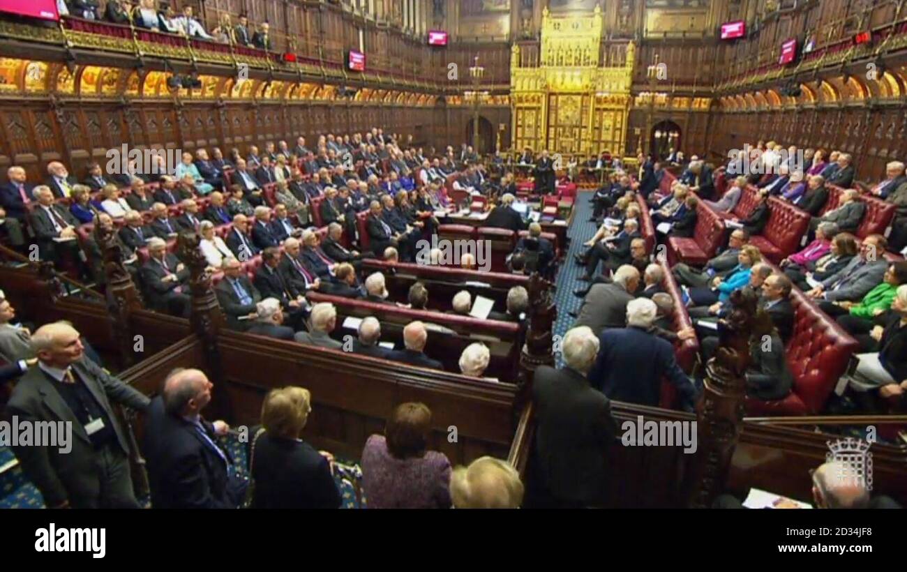 The House of Lords, London, heute Abend, nachdem die Abgeordneten Änderungen des House of Lords an einem Gesetzesentwurf, der Theresa May ermächtigt, Brexit-Verhandlungen aufzunehmen, gestürbt hatten. Stockfoto