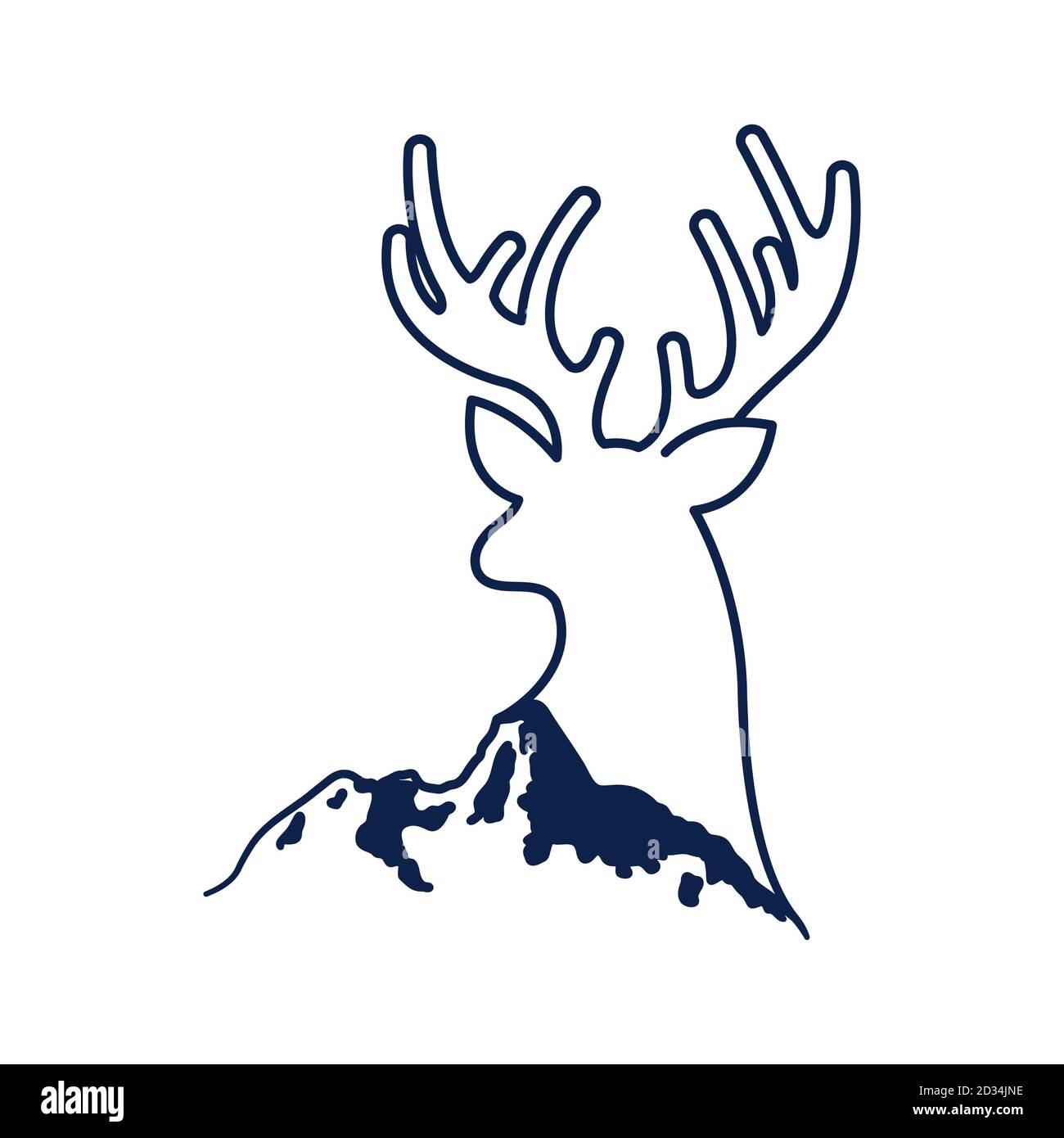 Vektor Berge Logo mit Hirsch Illustration isoliert auf weißem Hintergrund Stock Vektor