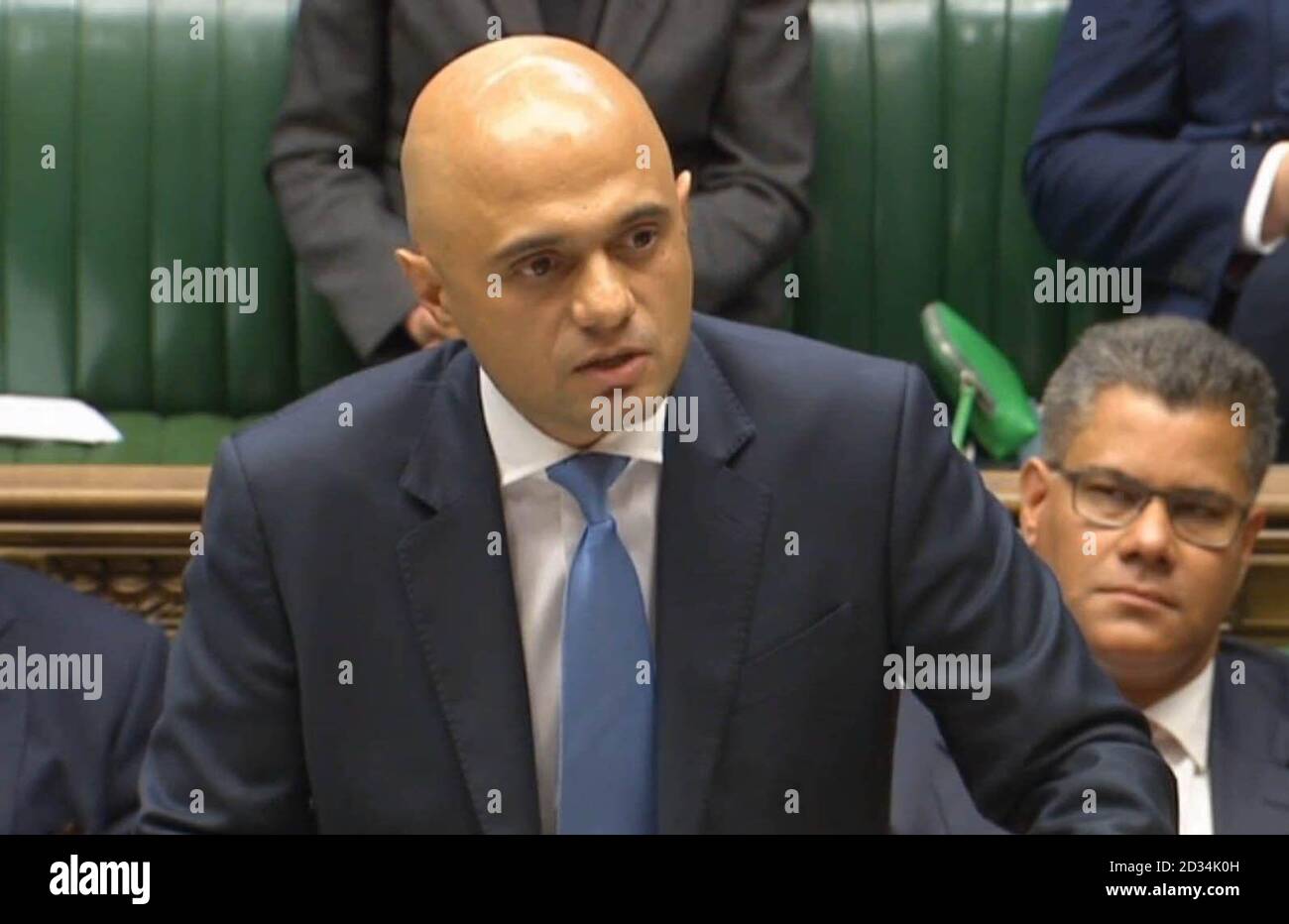 Sajid Javid, Minister für Gemeinden und Kommunalverwaltung, spricht im Londoner Unterhaus über die Feuertragödie von Grenfell. Stockfoto