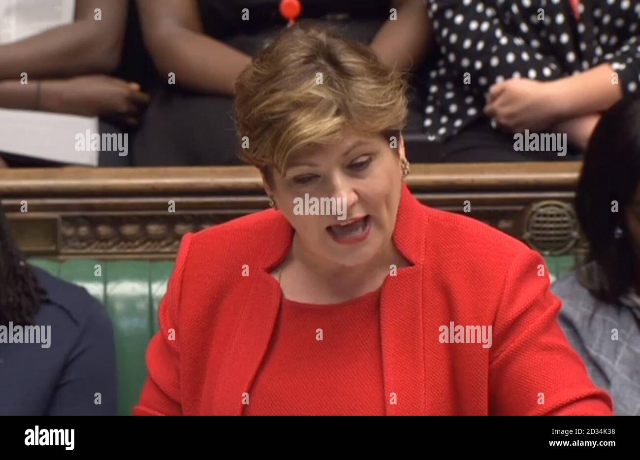 Schatten-Außenministerin Emily Thornberry spricht während der Fragen des Premierministers im Unterhaus, London. Stockfoto