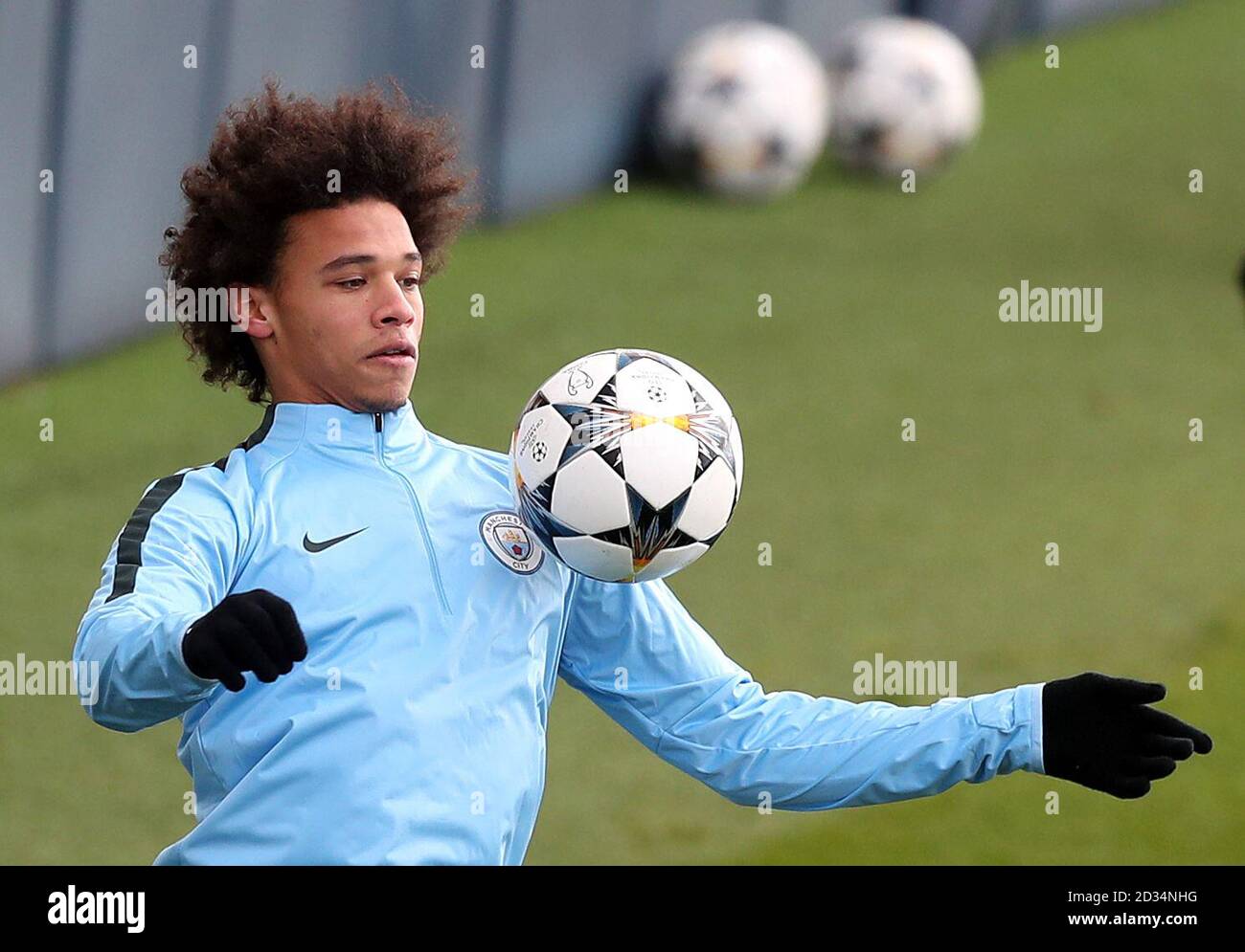 Manchester Citys Leroy Sane während des Trainings an der City Football Academy, Manchester. Stockfoto