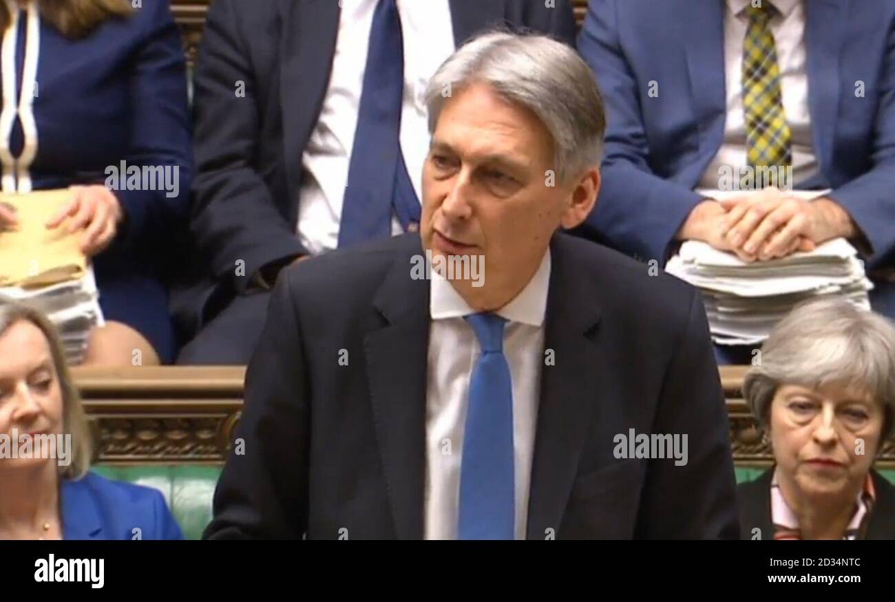 Schatzkanzler Philip Hammond liefert seinen ersten Frühling Erklärung im Unterhaus, London, gegen eine Reihe von positiven wirtschaftlichen Indikatoren. Stockfoto