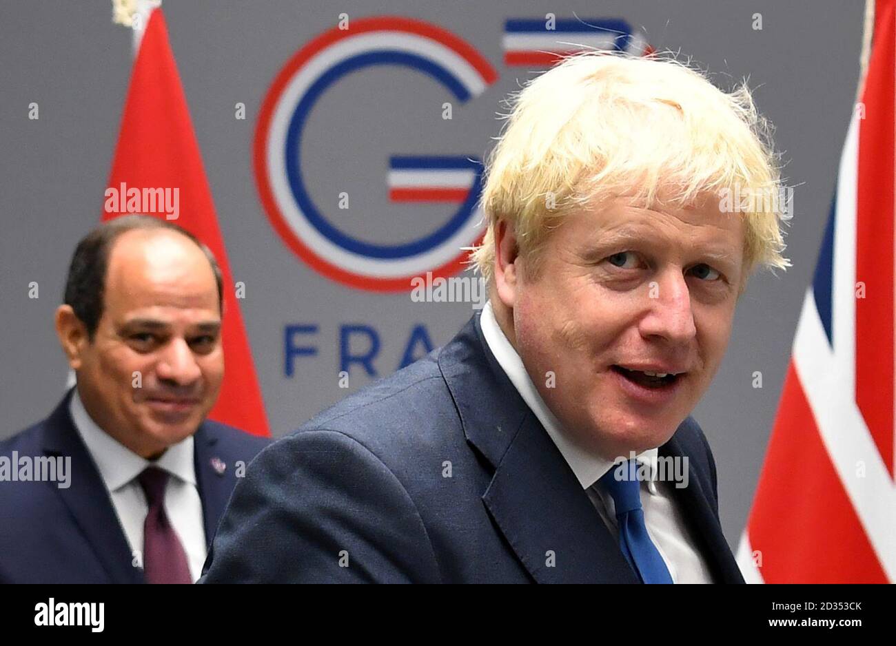 Premierminister Boris Johnson trifft Ägyptischen Präsidenten Abdel Fattah el-Sisi für bilaterale Gespräche während der G7-Gipfel in Biarritz, Frankreich. Stockfoto