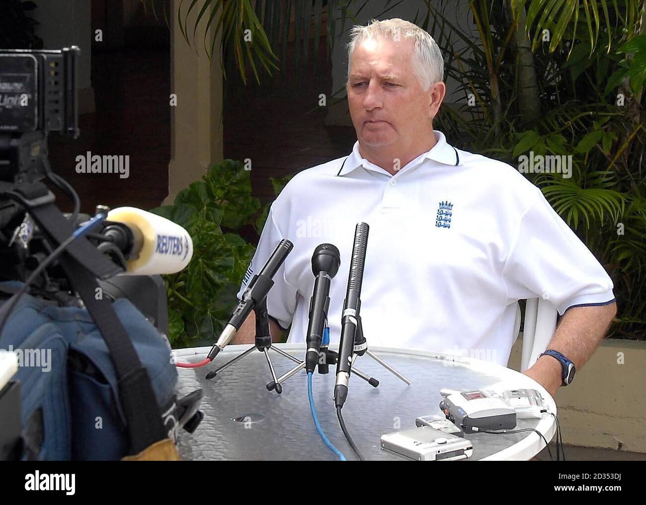 England Trainer Duncan Fletcher während einer Pressekonferenz im Team Hotel in Rodney Bay, St. Lucia. Stockfoto