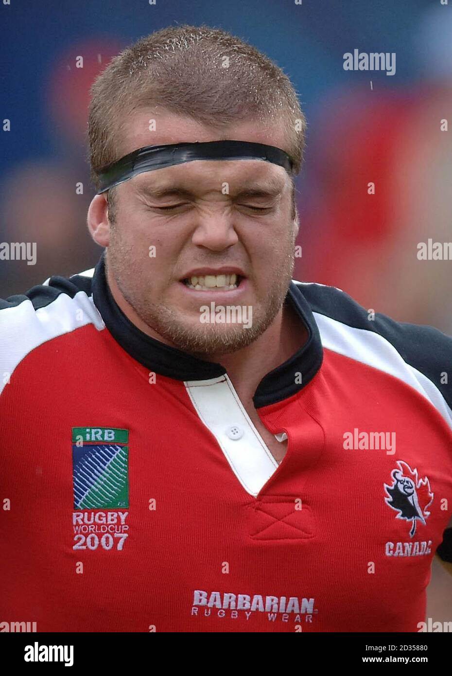 Enttäuschung für Kanada, da Dan Pletch während des Spiels gegen Australien ausscheidet, bei dem Kanada während des IRB Rugby World Cup Pool B-Spiels im Chaban Delmas Stadium, Bordeaux, Frankreich, aus dem Wettbewerb ausgeschieden ist. Stockfoto