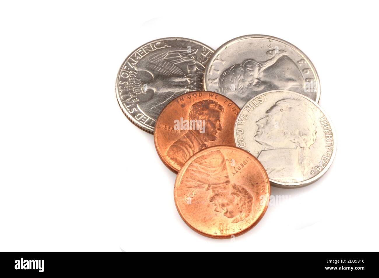 usa Münzen isoliert auf dem weißen Hintergrund Stockfoto