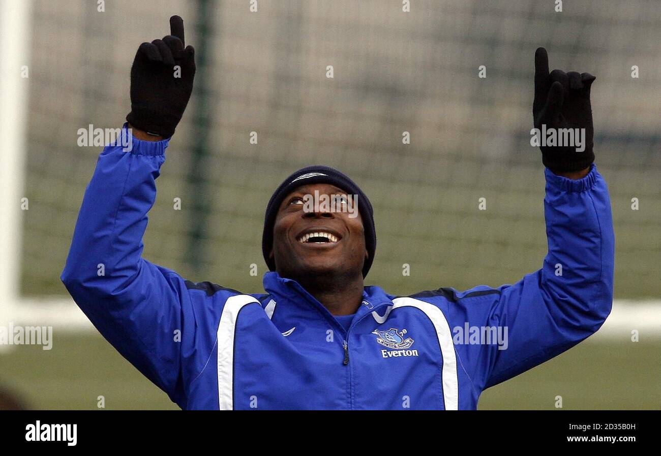 Everton's Ayegbeni Yakubu während einer Trainingseinheit im Finch Farm Training Complex, Halewood, Knowsley. Stockfoto