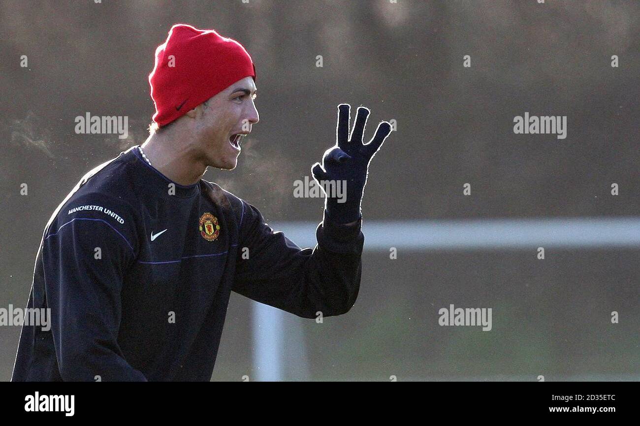 Cristiano Ronaldo während einer Trainingseinheit in Carrington, Manchester. Stockfoto