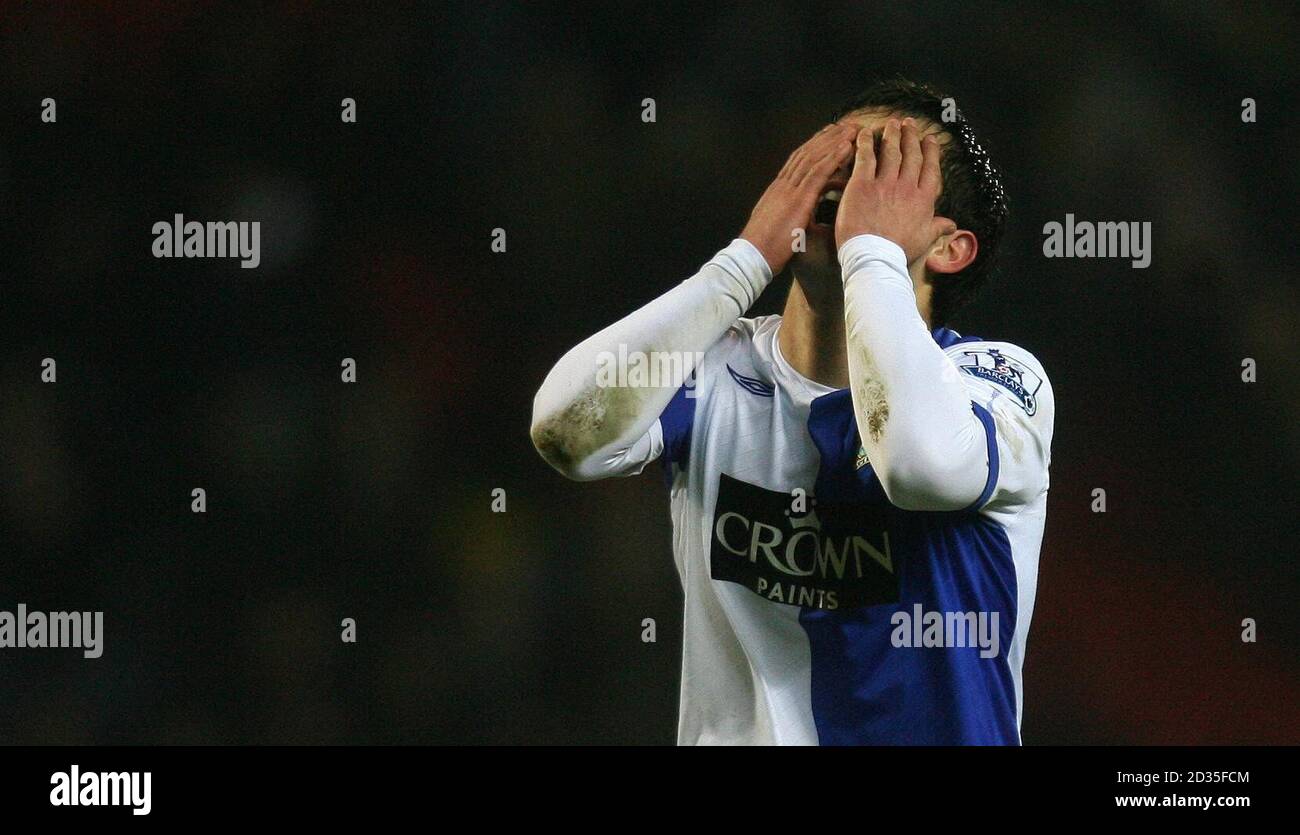 Carlos Villanueva von Blackburn Rovers hat eine verpasste Chance während des FA Cup, des vierten Rundenwiederspiels im Ewood Park, Blackburn. Stockfoto