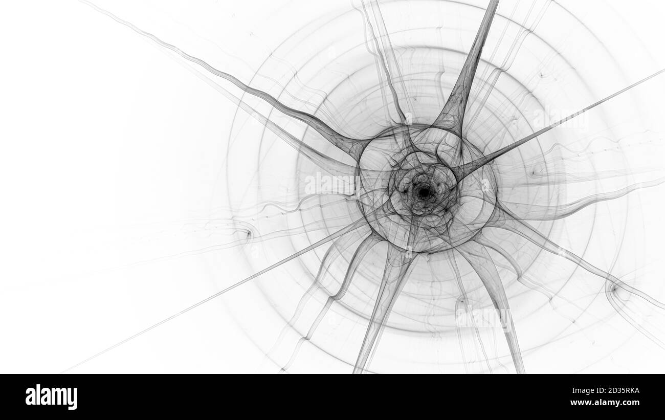 Neuron mit Axonen, invertiert schwarz und weiß, computergenerierte abstrakte Vorlage, 3D-Rendering Stockfoto