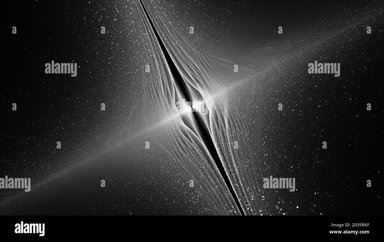 Stringtheorie schwarz-weiß, computergenerierte abstrakte Intensitätskarte, 3D-Rendering Stockfoto