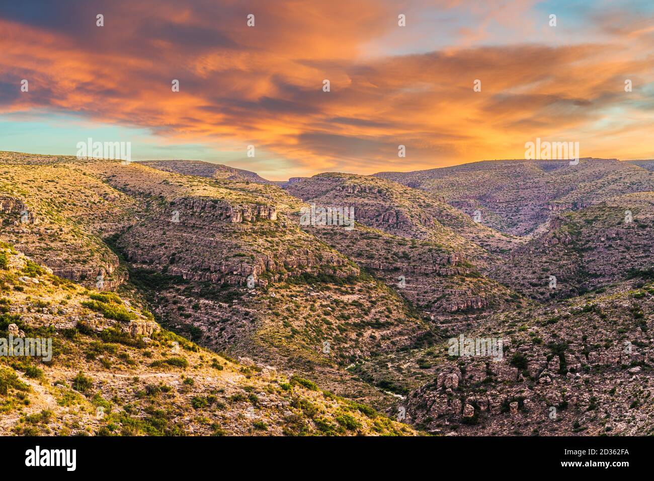 Carlsbad Cavern National Park, New Jersey, USA mit Blick auf Rattlesnake Canyon kurz nach Sonnenuntergang. Stockfoto