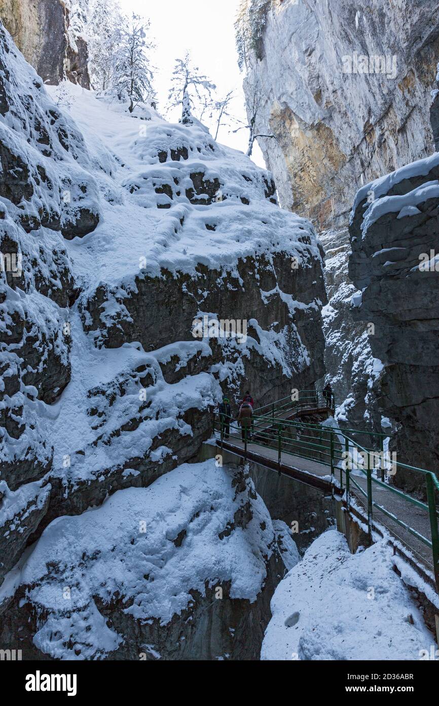 Breitachklamm, Felswand, Steg, Brücke, Oberstdorf, Allgäu Stockfoto