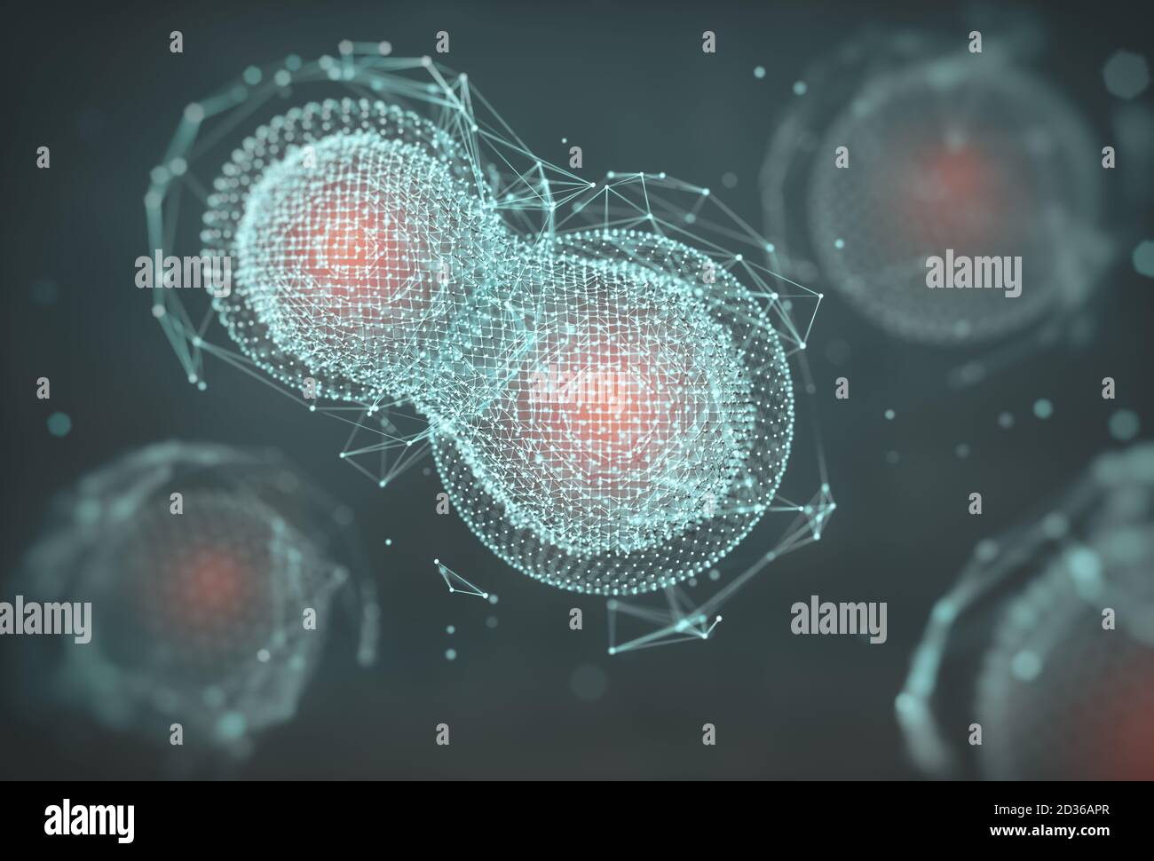 Biotechnologie oder Biotechnologie, Konzept der Schöpfung, Teilung und zelluläre Entwicklung. Hochorganische Technologie mit produktiven Zwecken. Stockfoto