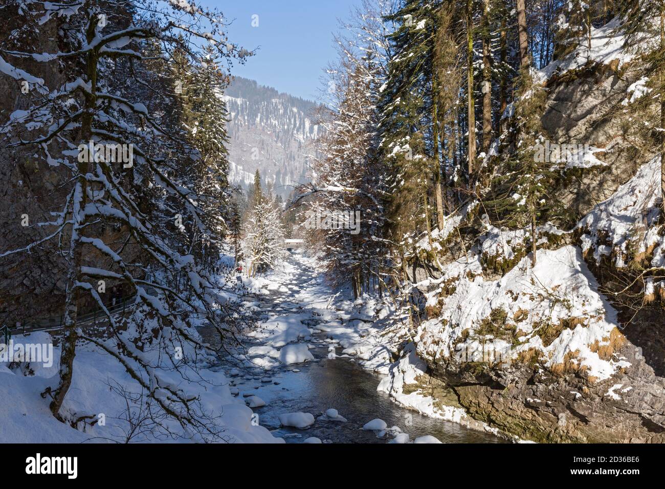 Breitachklamm, Gebirgsbach, verschneit, Oberstdorf, Allgäu Stockfoto