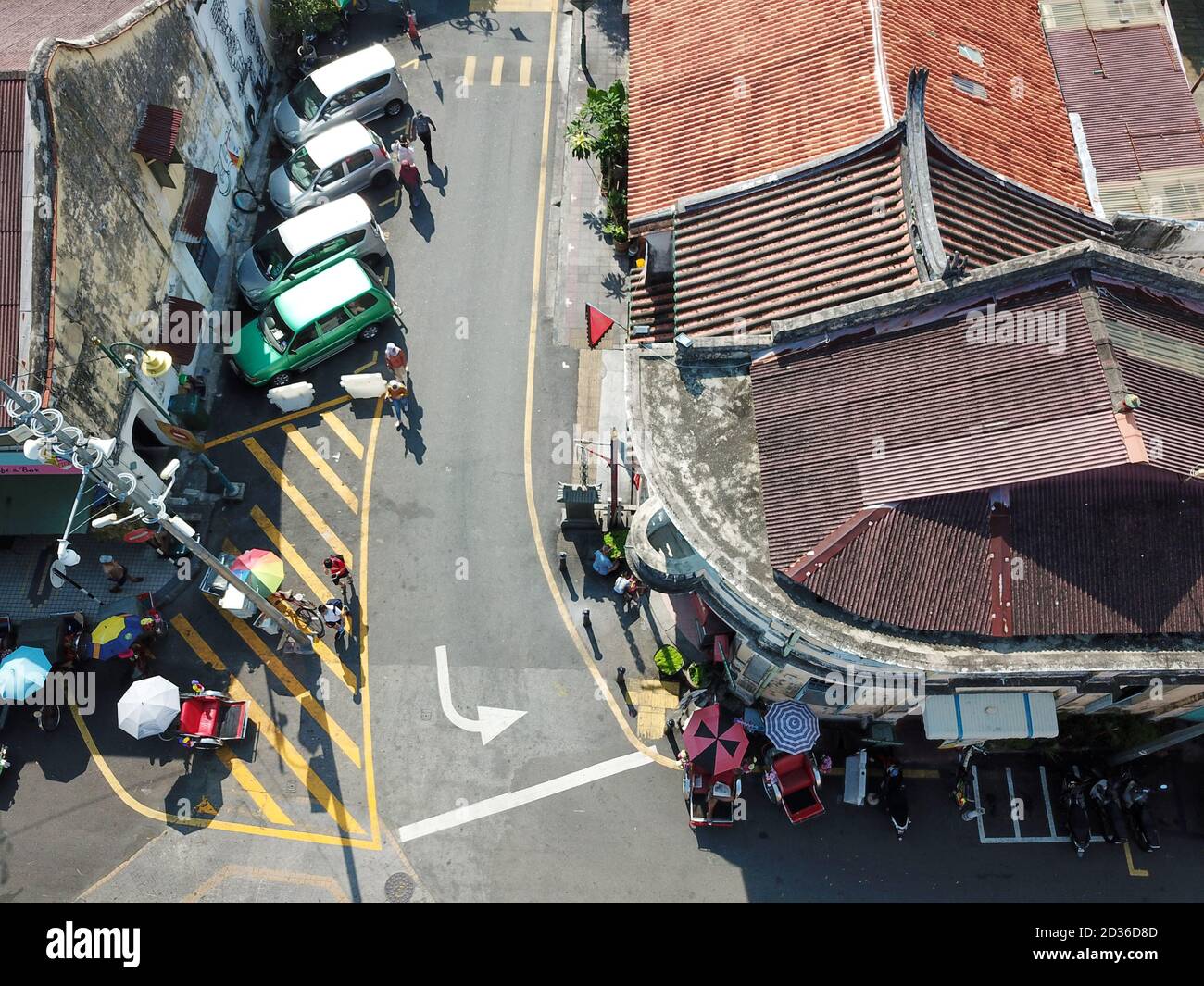 Georgetown, Penang/Malaysia - Mar 17 2020: Luftaufnahme Armenian Street. Stockfoto