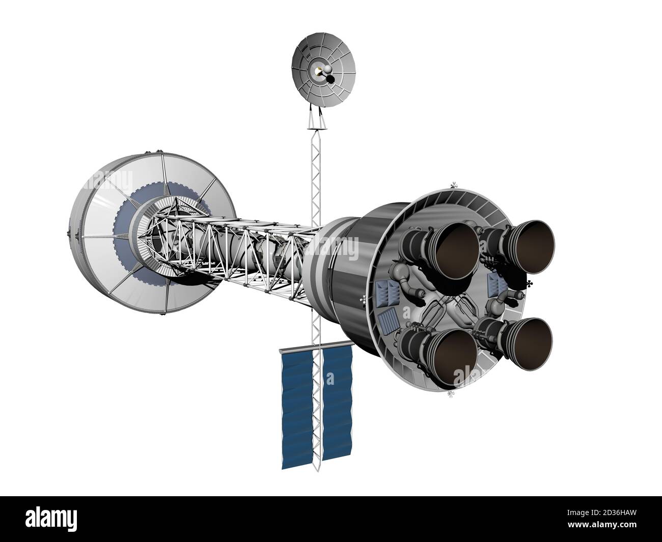 Raumschiff und Raumstation im Weltraum Stockfoto
