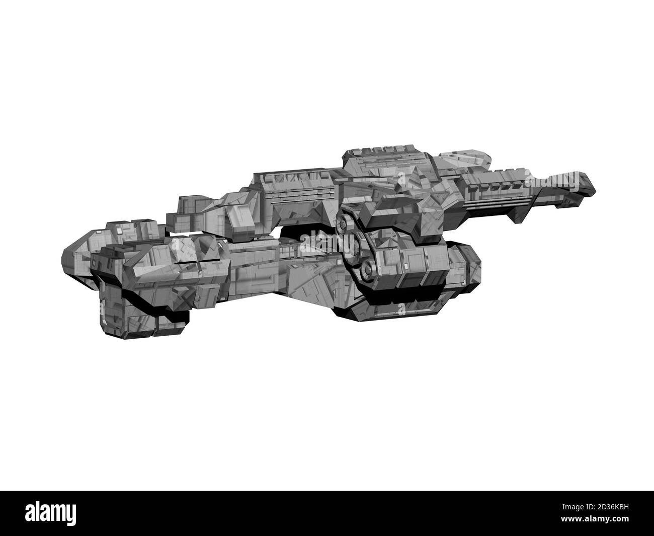 Futuristisches Raumschiff schwebt im Raum Stockfoto
