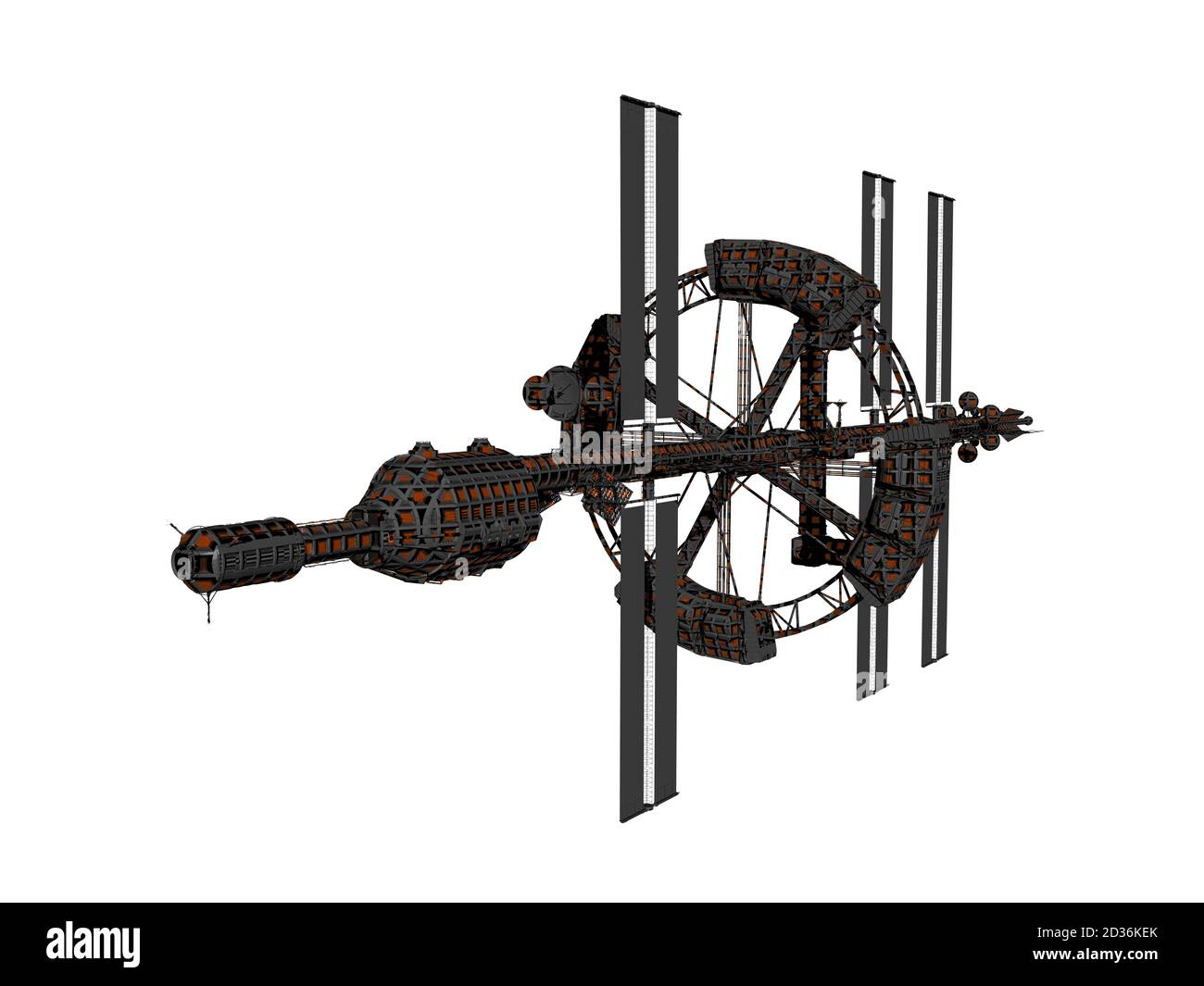 Futuristische Raumstation schwebt im Raum Stockfoto