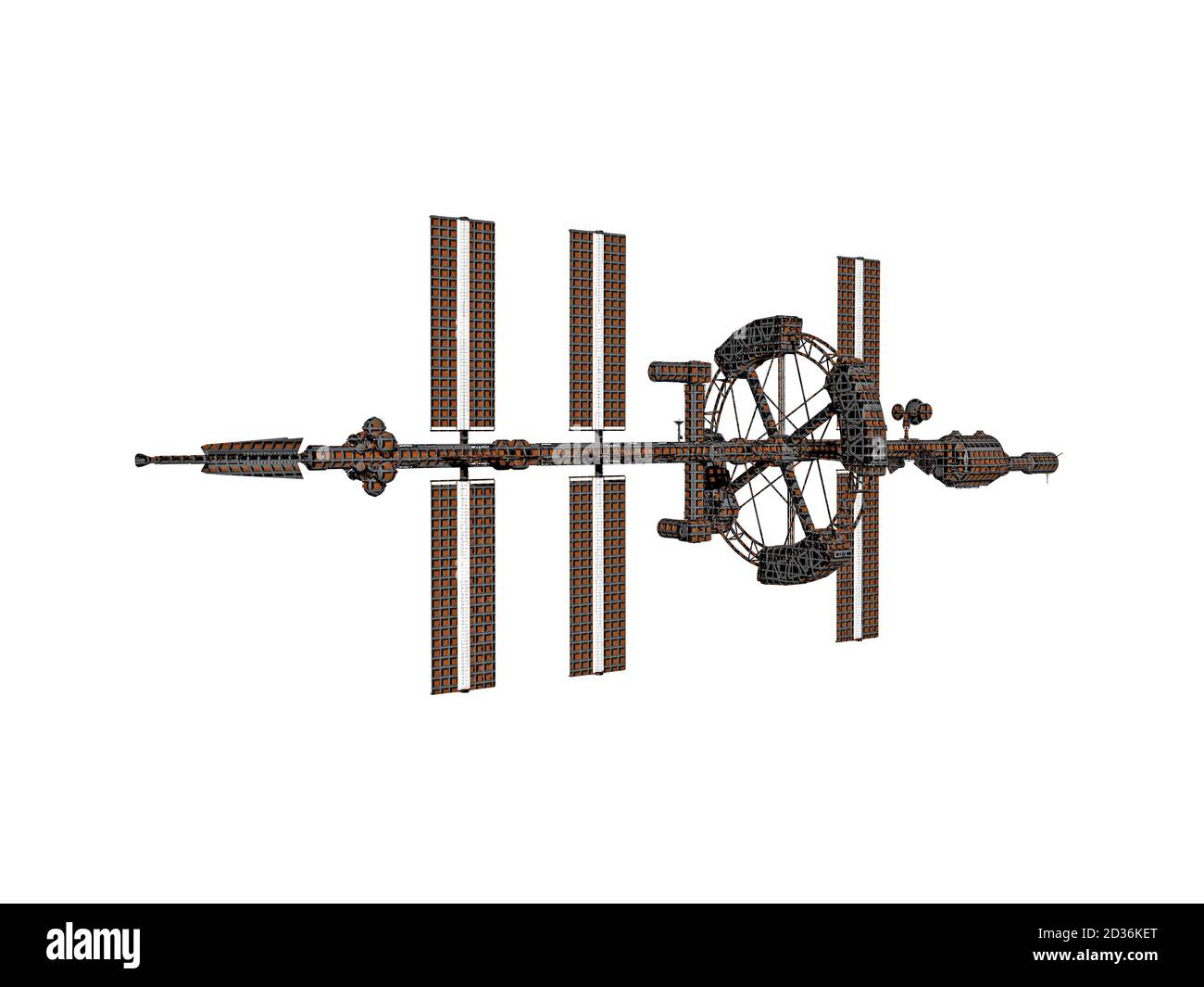 Futuristische Raumstation schwebt im Raum Stockfoto