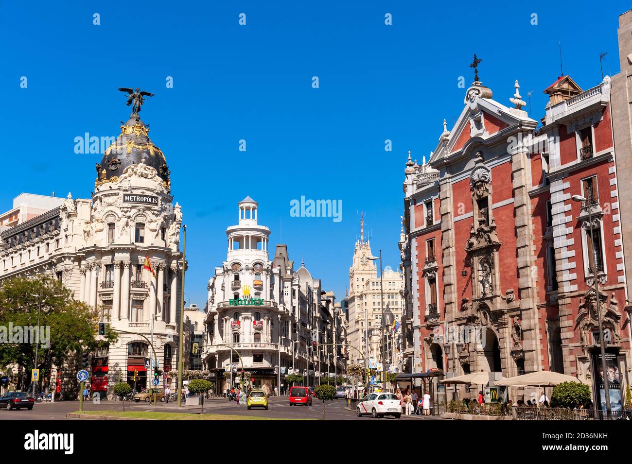 Metropole, die Gebäude an der Ecke Calle de Alcalá und Gran Via, Madrid, Spanien Stockfoto