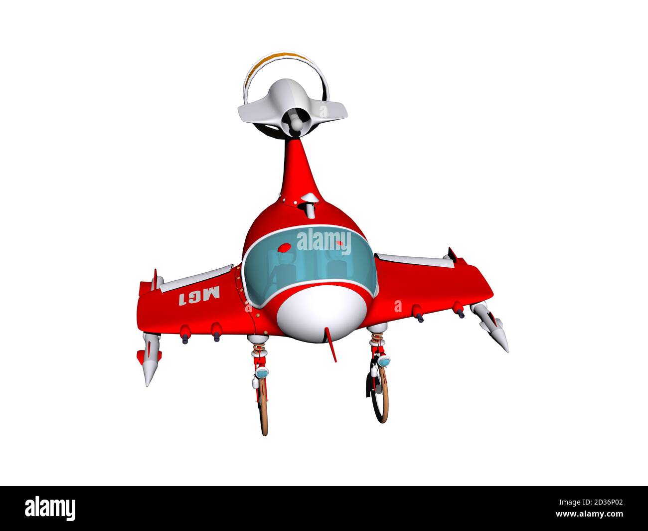 Roter Cartoon Hubschrauber mit Rotoren Stockfoto