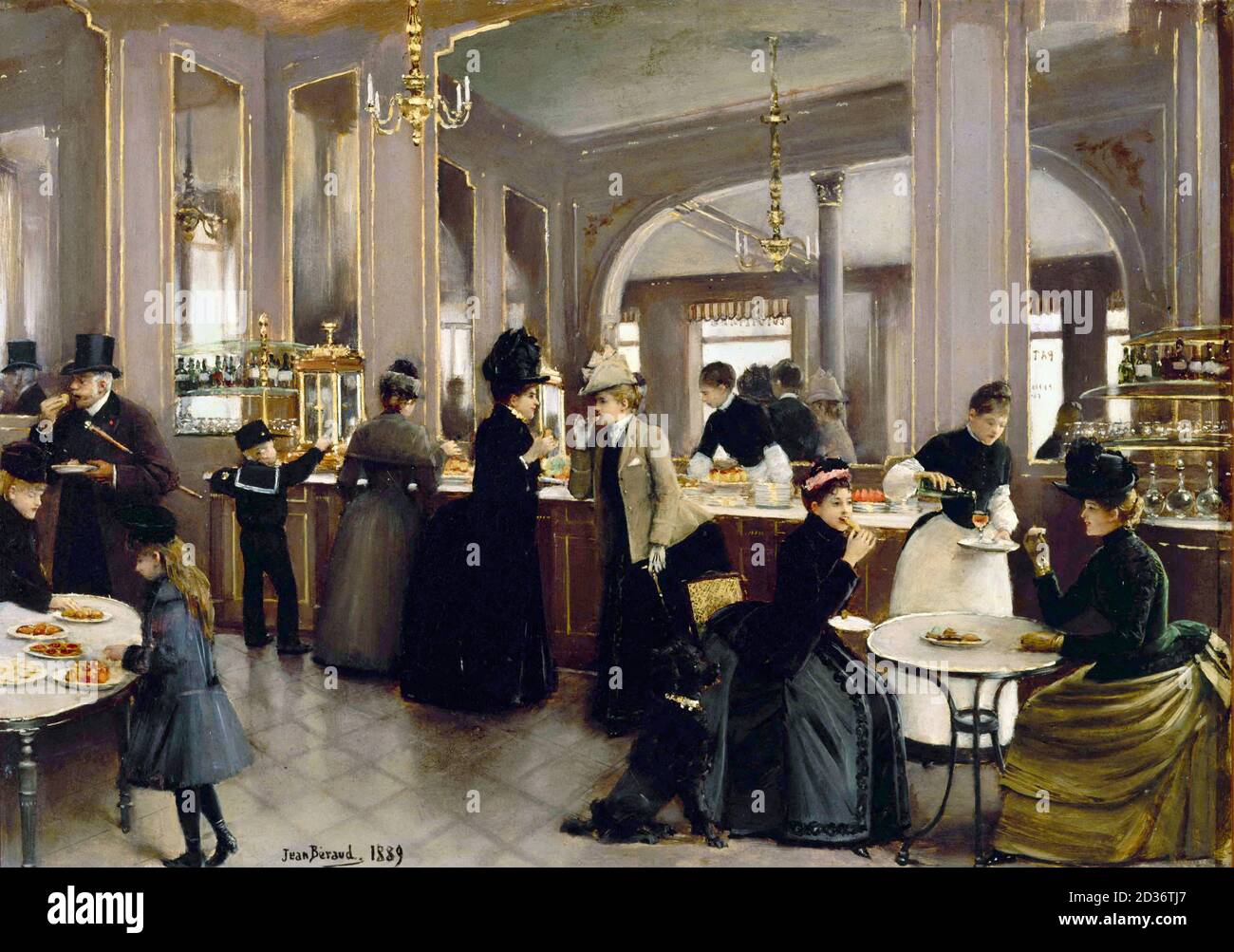 Jean Béraud. Gemälde mit dem Titel 'La Pâtisserie Gloppe', Öl auf Leinwand, c. 1889 von Jean Beraud (1849-1935). Pariser Café-Interieur, 19. Jahrhundert. Stockfoto
