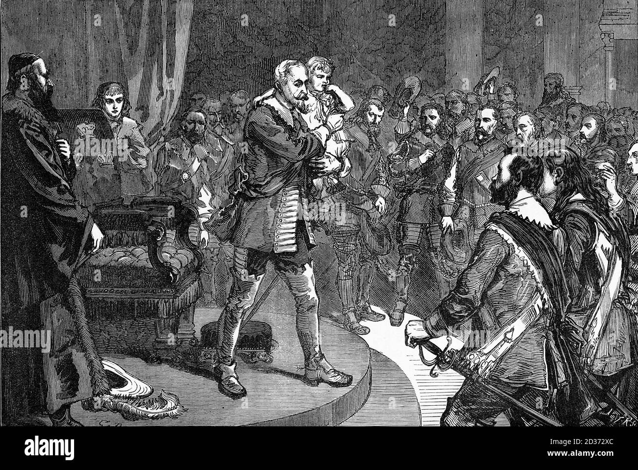 Gravur von Gustavus Adolphus (1594 – 1632), dem König von Schweden von 1611 bis 1632, Abschied von den Staaten. IIlustration aus der "Geschichte des Protestantismus" von James Aitken Wylie (1808-1890), Pub. 1878 Stockfoto