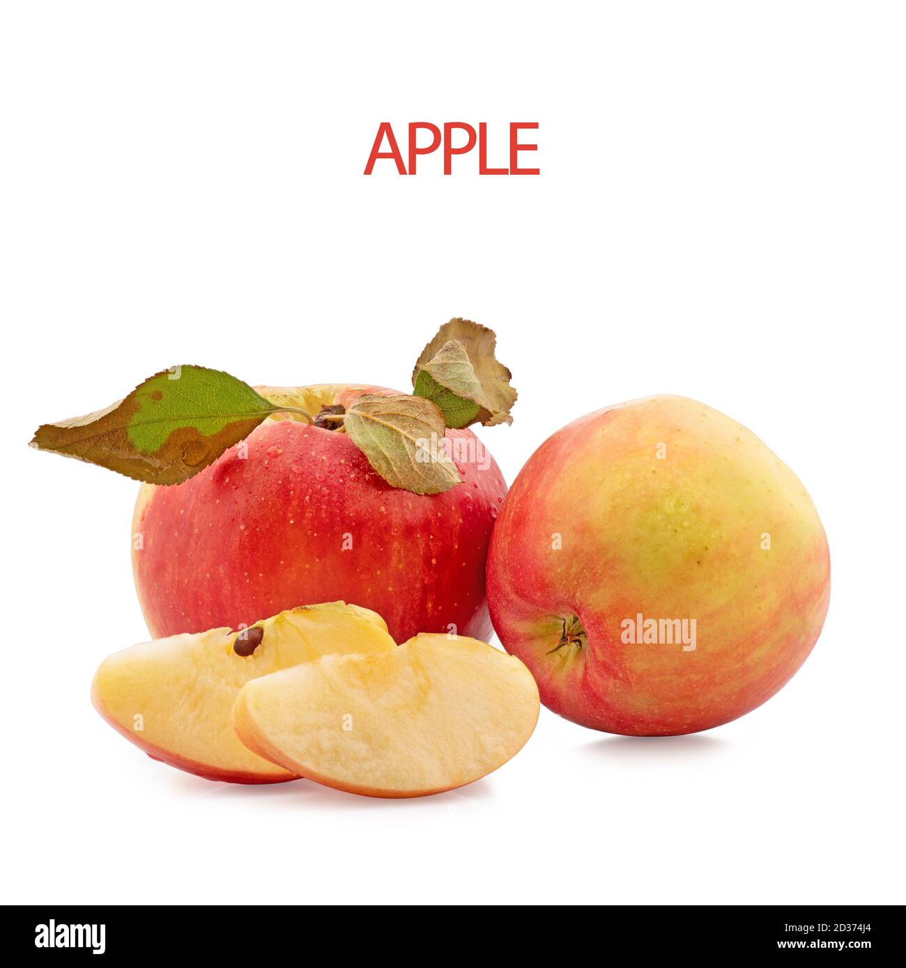 Isolierte Äpfel. Schneiden Sie rote Apfelfrüchte isoliert auf weißem Hintergrund Stockfoto