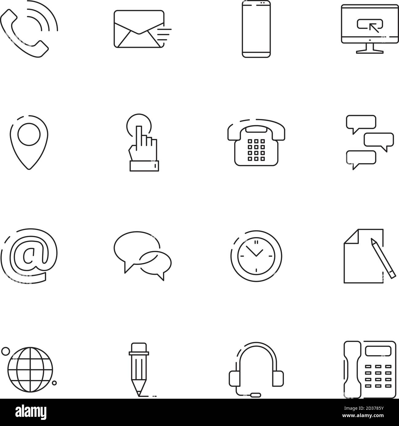 Symbol „Kontakt“. Internet-Website-Business-Symbole f?r Kontakt-oder  Support-Seite Telefon Umschlag Karte Vektor d?nne Linie Bilder  Stock-Vektorgrafik - Alamy