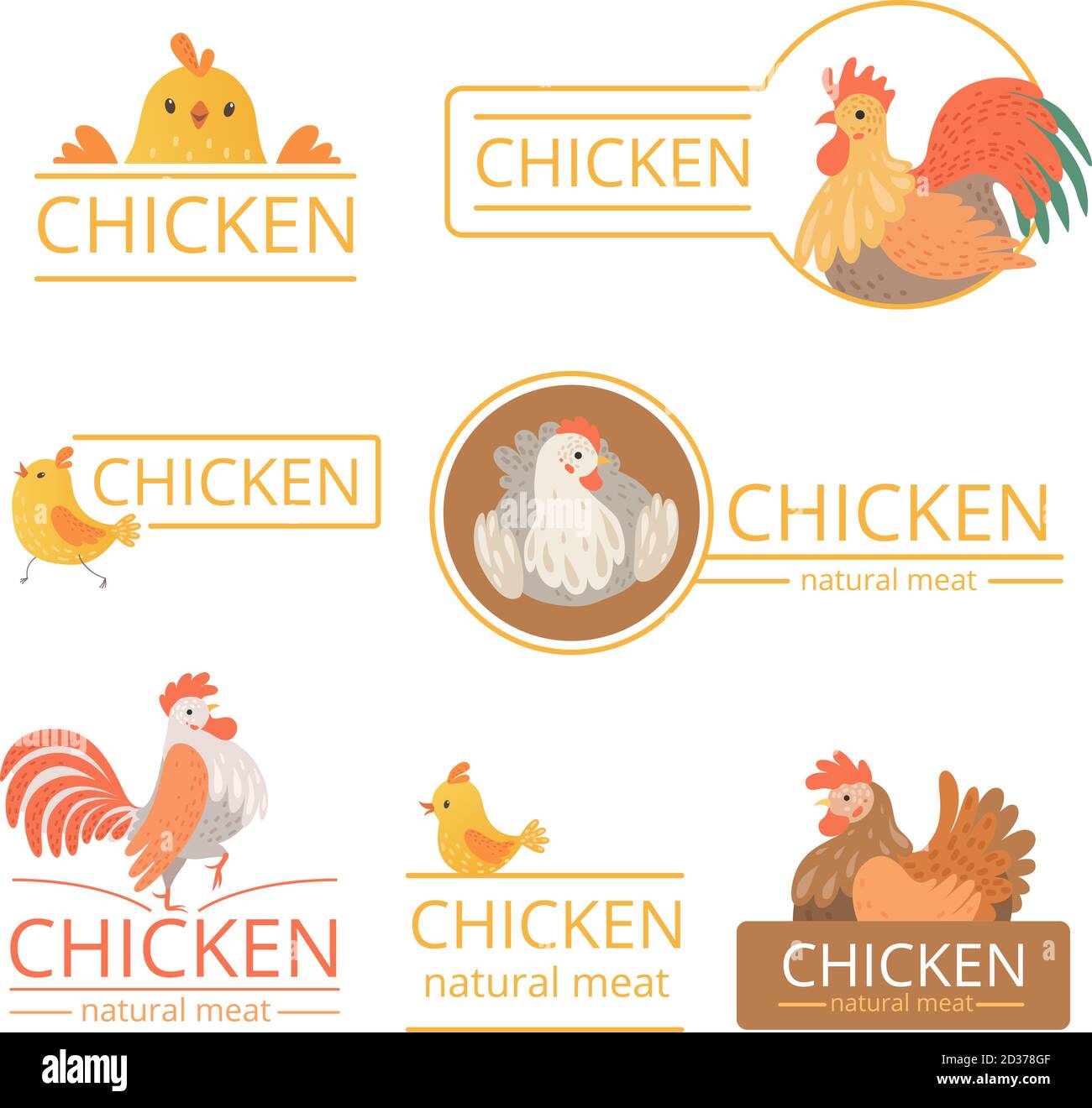 Pollo-Logo. Huhn Illustrationen für Farm Identität Bio-Lebensmittel Fleisch von Vogel Werbung Vektor-Vorlage Stock Vektor