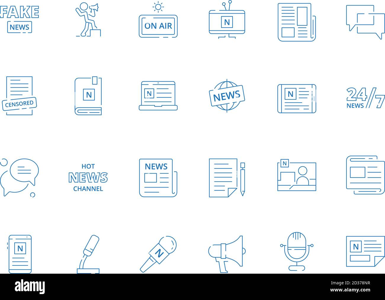 Nachrichtensymbole. Business Zeitung online Magazin verschiedene Informationsquelle ankündigen Vektor-Symbol Stock Vektor