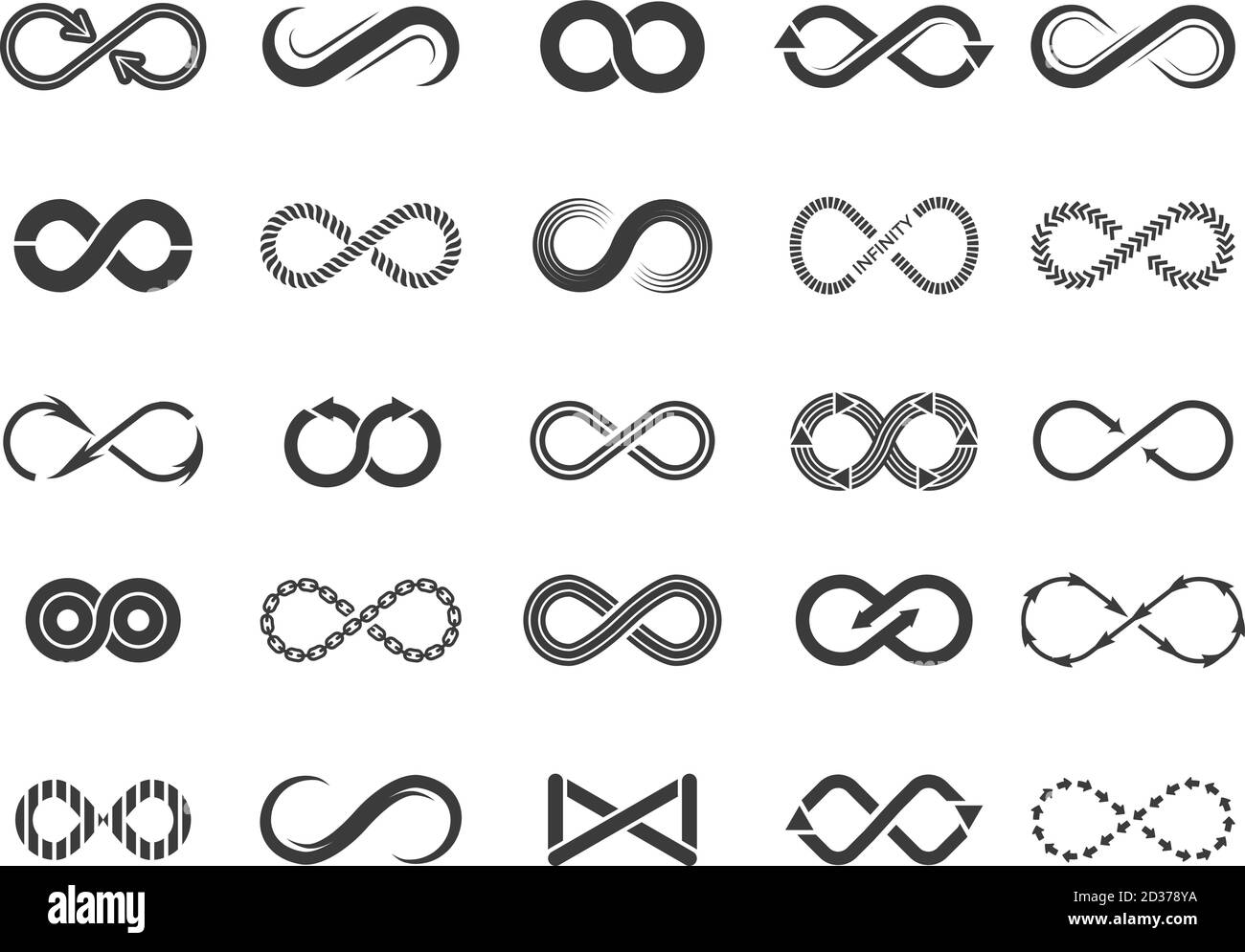 Symbol „Ewigkeit“. Mobius Linienvektor Logo Unendlichkeit Symbole auf weiß isoliert Stock Vektor
