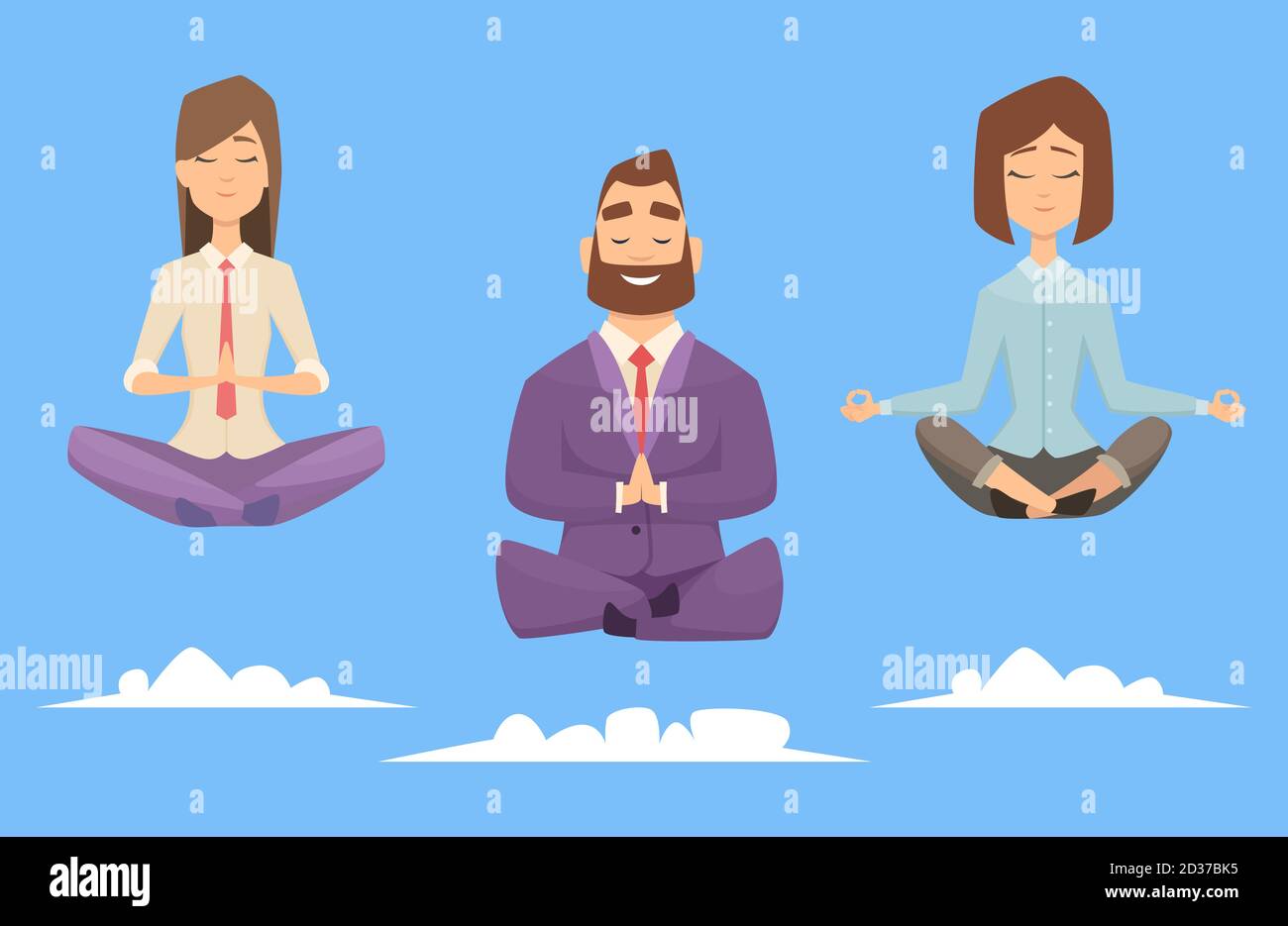 Meditation Yoga Business Group. Vector Charakter Geschäftsleute entspannen in Meditation Posen Stock Vektor
