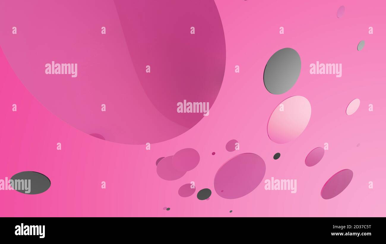 Rosa Metall und undurchsichtige Kreise und Zylinder auf farbigem Hintergrund. Abstrakter Hintergrund für grafische Gestaltung mit transparentem Glas. 3d-Rendering illustrati Stockfoto
